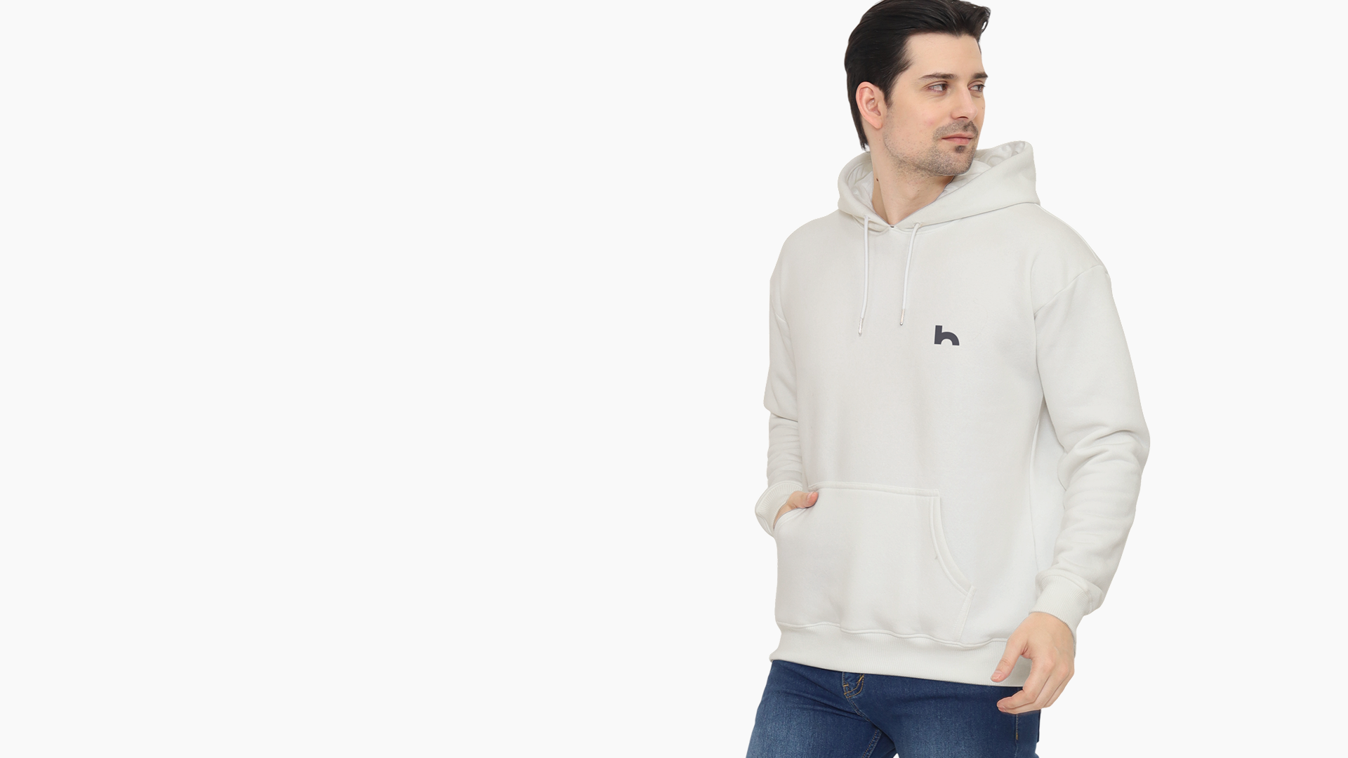 Man wearing a light gray hoodie with a small logo on a white background1621243260e1af0c20-2