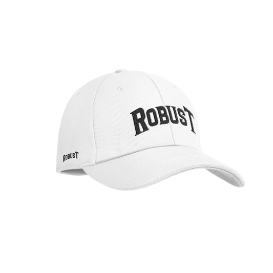 White cap with 'Robust' branding on a white background